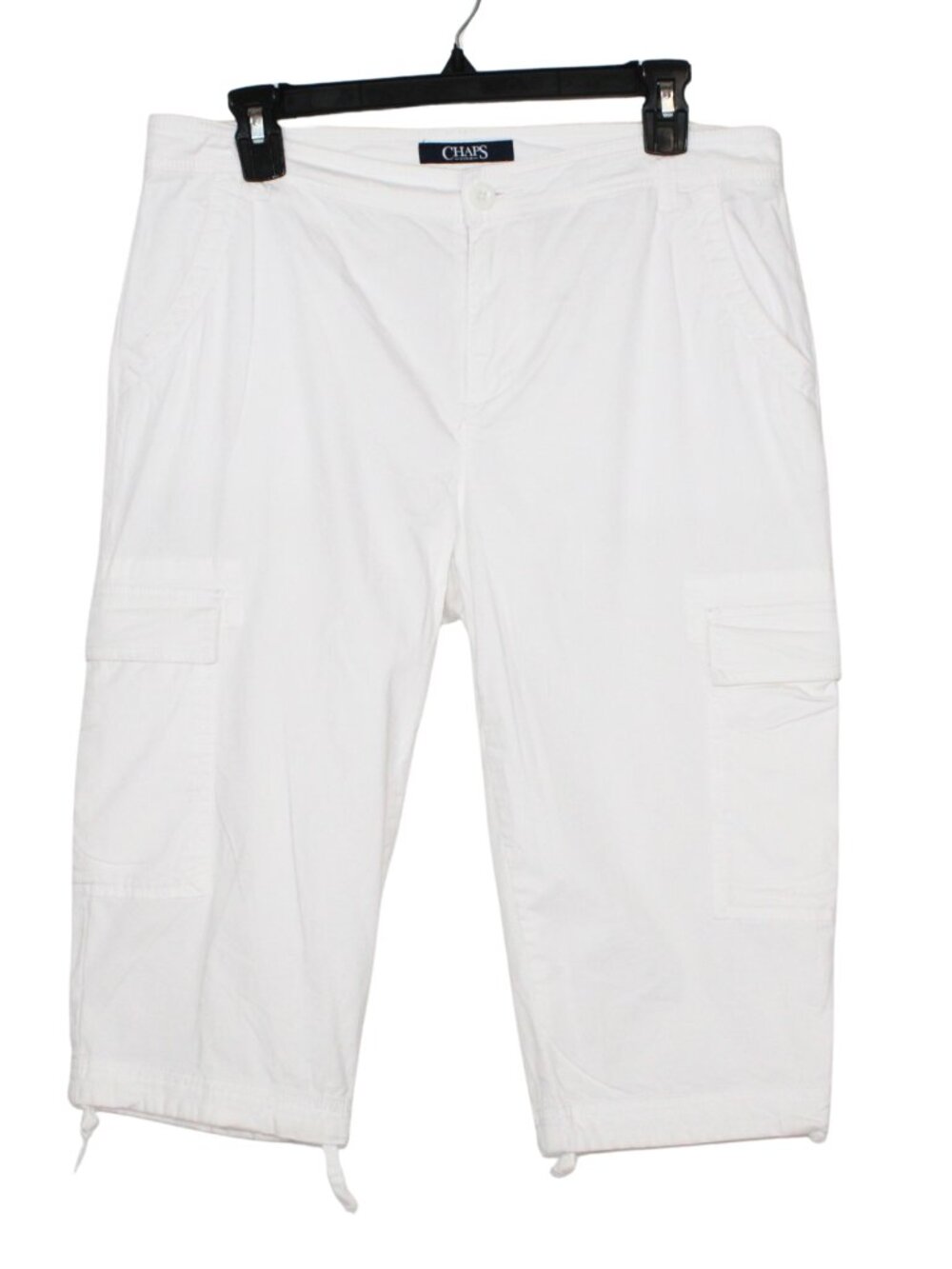 Chaps women's white capri cargo pants size 10 mid rise ruched hem summer